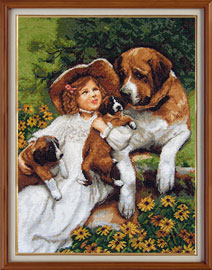 X-1132, Friends The cross stitch kit contains: DMC cotton thread, 16 count cotton Aida Zweigart, needle, color chart and instructions. 