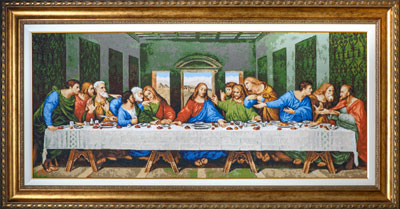 X-717, The last supper The cross stitch kit contains: DMC cotton thread, 18 count cotton Aida Zweigart, needle, color chart and instructions. Size (86�37cm)