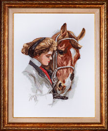 X-807, The rider The cross stitch kit contains: DMC cotton thread, 16 count cotton Aida Zweigart, needle, color chart and instructions. Size (28 � 34 cm) 