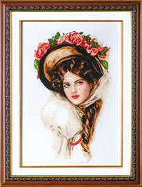 Art. � 815 - Finished cross stitch for sale:  Elegancy - Used materials: DMC cotton thread, 18 count cotton Aida Zweigart, Size (31 x 43.5 cm) Frame included. Price: 420 �  