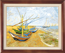 X-117, Boats, V. van Gogh The cross stitch kit contains: DMC cotton thread, 16 count cotton Aida Zweigart, needle, color chart and instructions